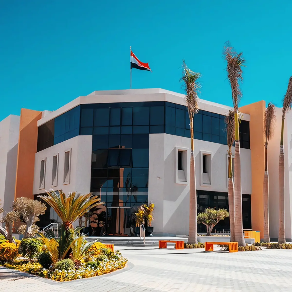 Educational building with Egyptian flag